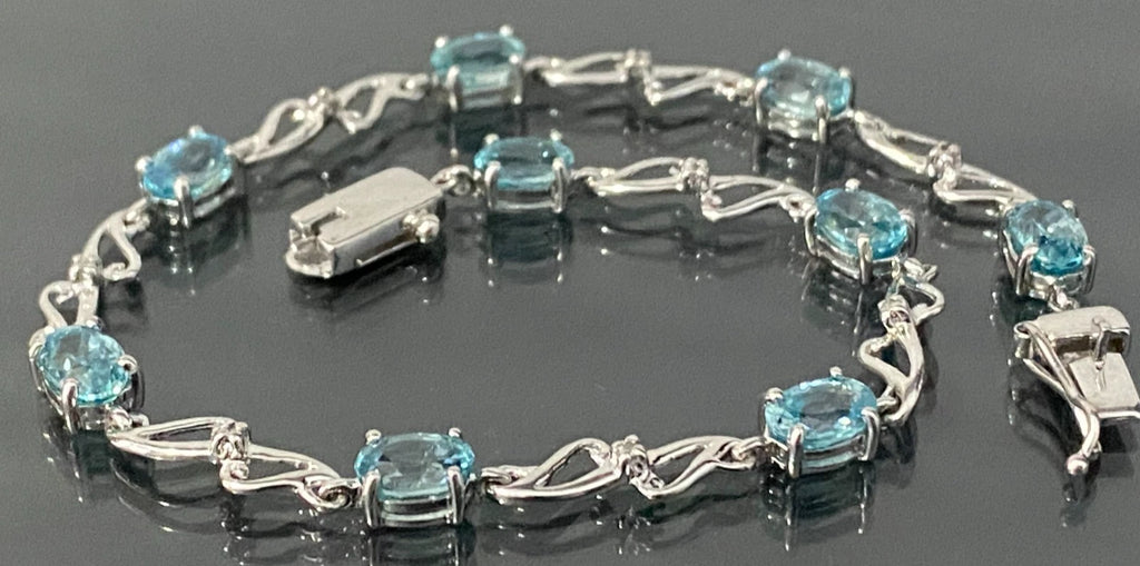 9K White Gold W/ Tourmaline & Diamond Bracelet 19.5cm Long