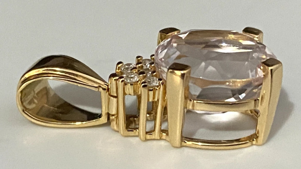 18K Yellow Gold With 4.0CT Kunzite & Diamond Pendant By ILIANA