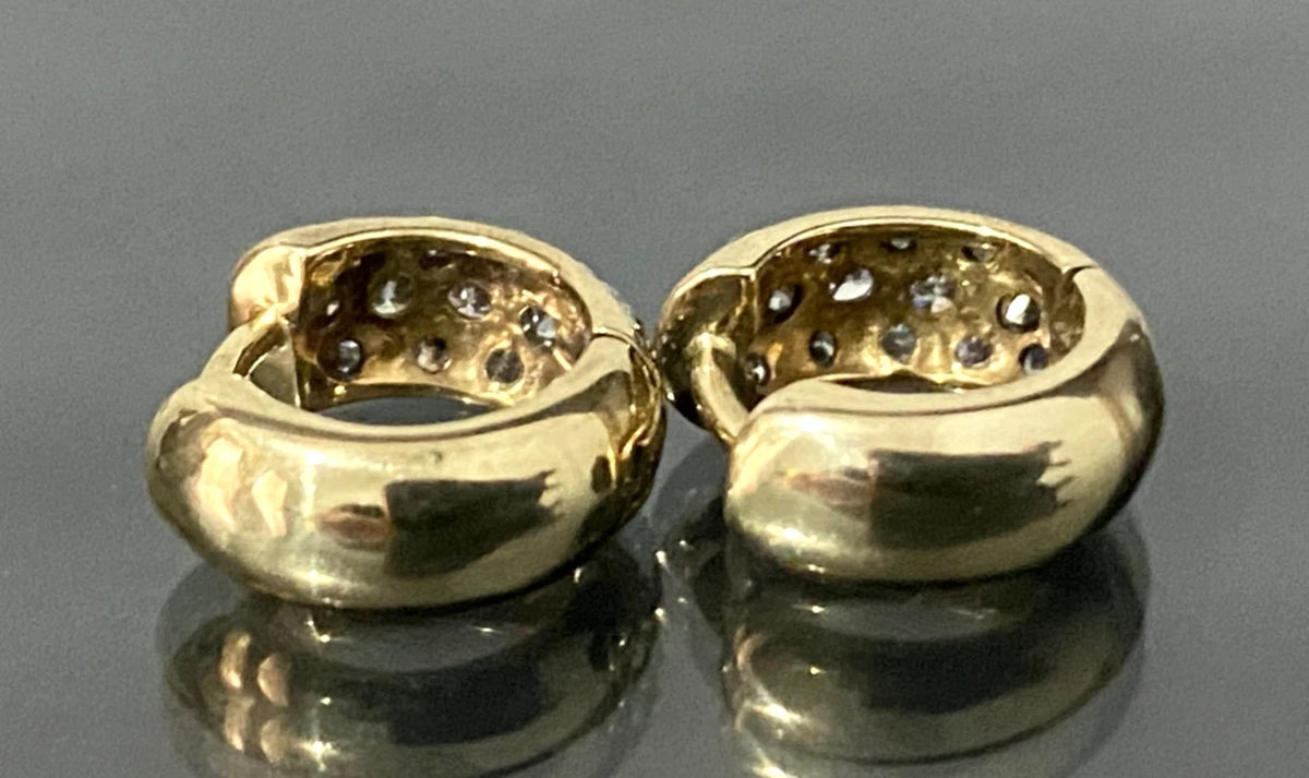 9K yellow Gold & 0.20CT Diamond Pave Set Huggie Hoop Earrings