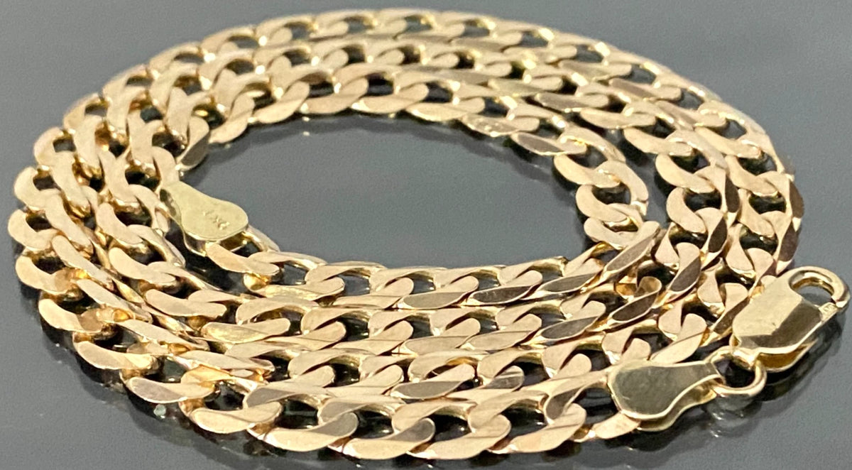 9K Yellow Gold Diamond Cut Flat Curb Link Chain Necklace 52cm Long