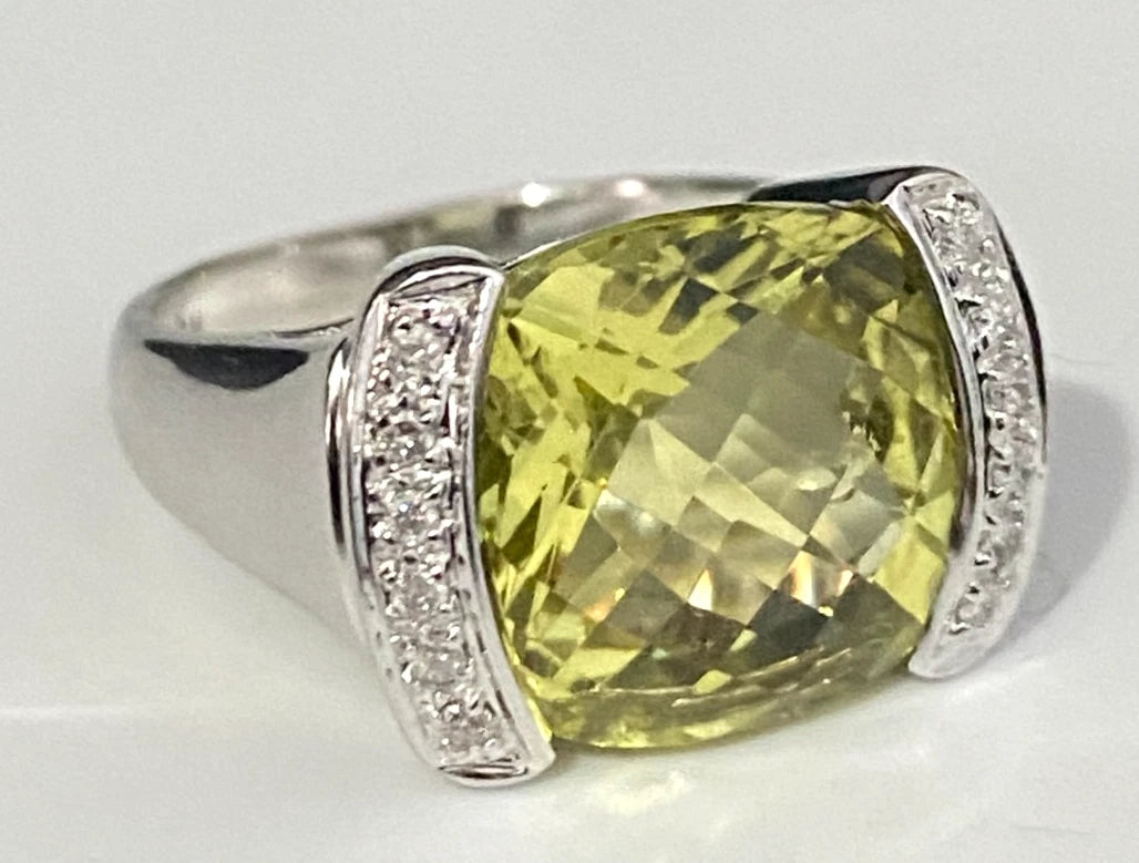 14K White Gold W/ Citrine & Diamond Ring Size N - 6 3/4