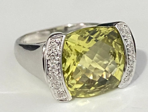 14K White Gold W/ Citrine & Diamond Ring Size N - 6 3/4