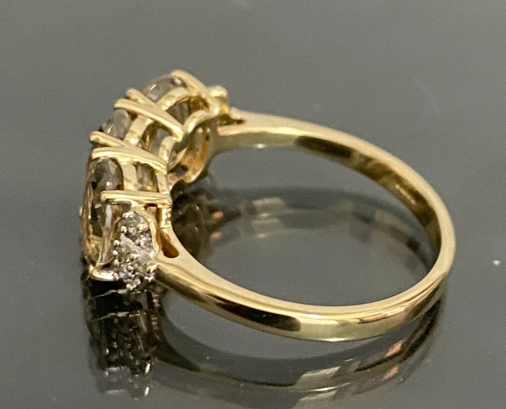 9ct Yellow Gold 2.57ct Csarite & Diamond Three Stone Ring - Size L (US 5.75)