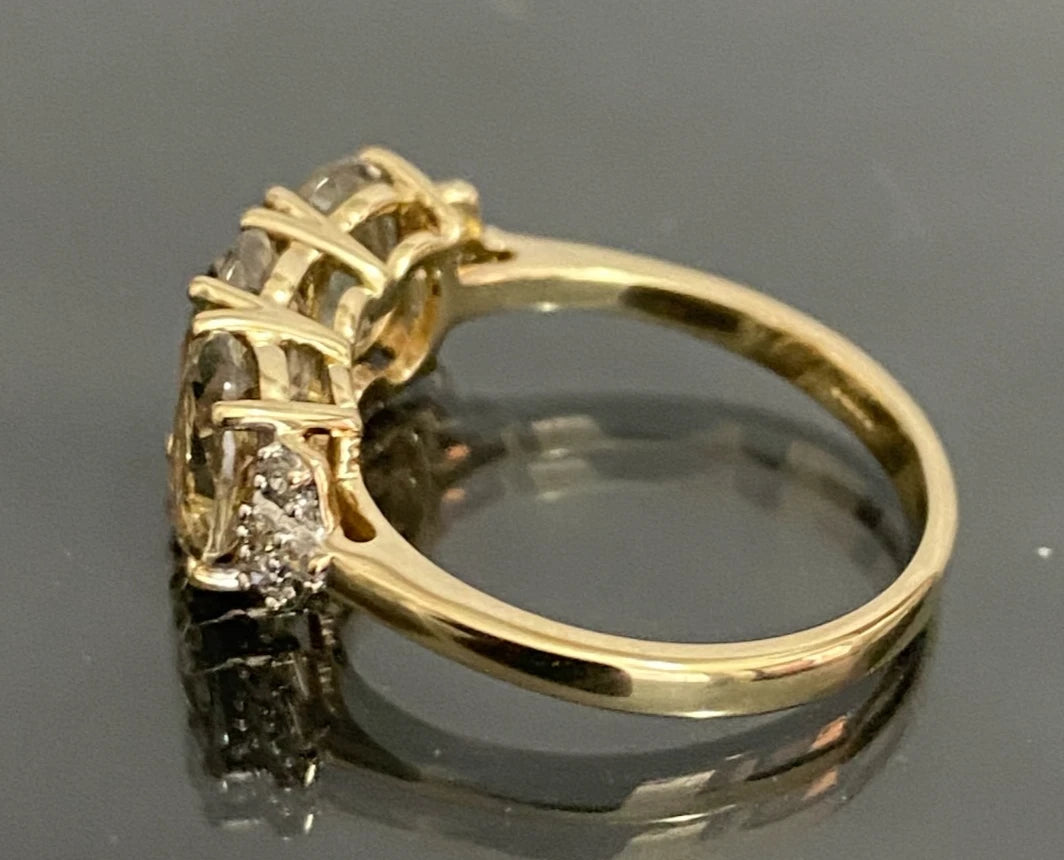 9ct Yellow Gold 2.57ct Csarite & Diamond Three Stone Ring - Size L (US 5.75)