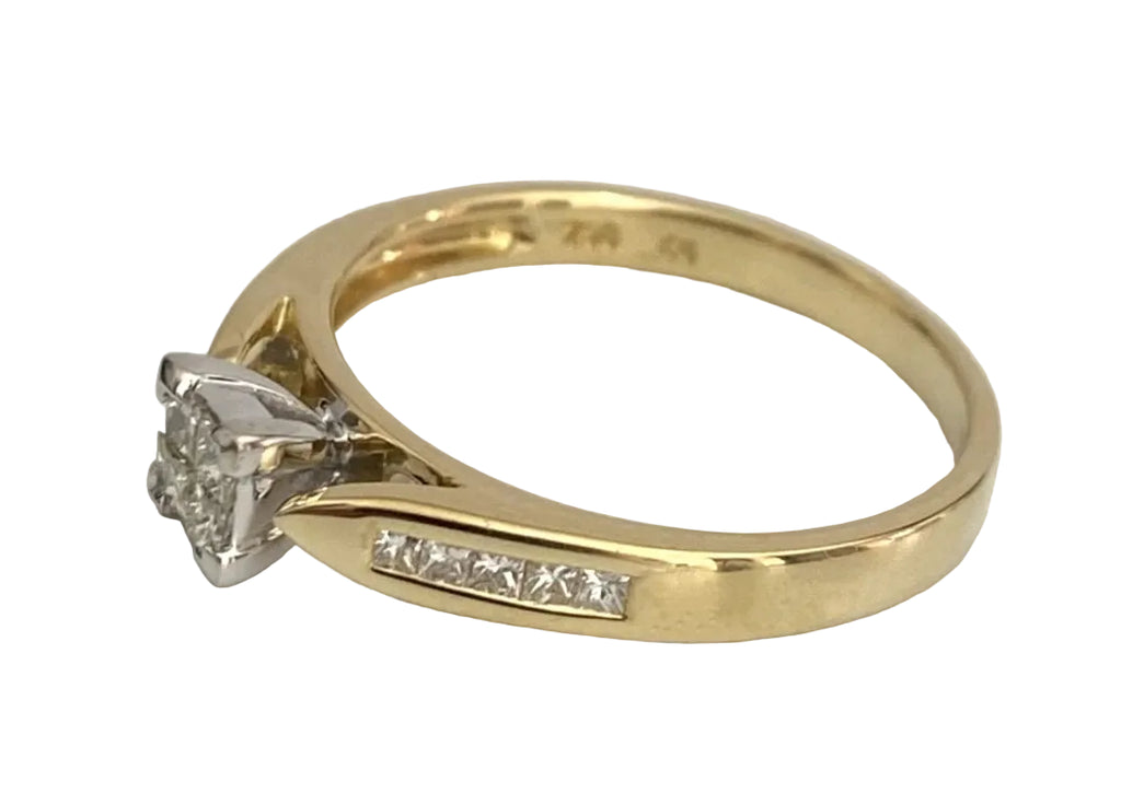 18ct Yellow Gold 0.50ct Princess Diamond Cluster Engagement Ring - Size N 1/2