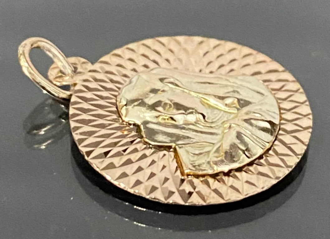 9K Yellow Gold Sagittarius Zodiac Sign & Virgin Mary Double Face Pendant