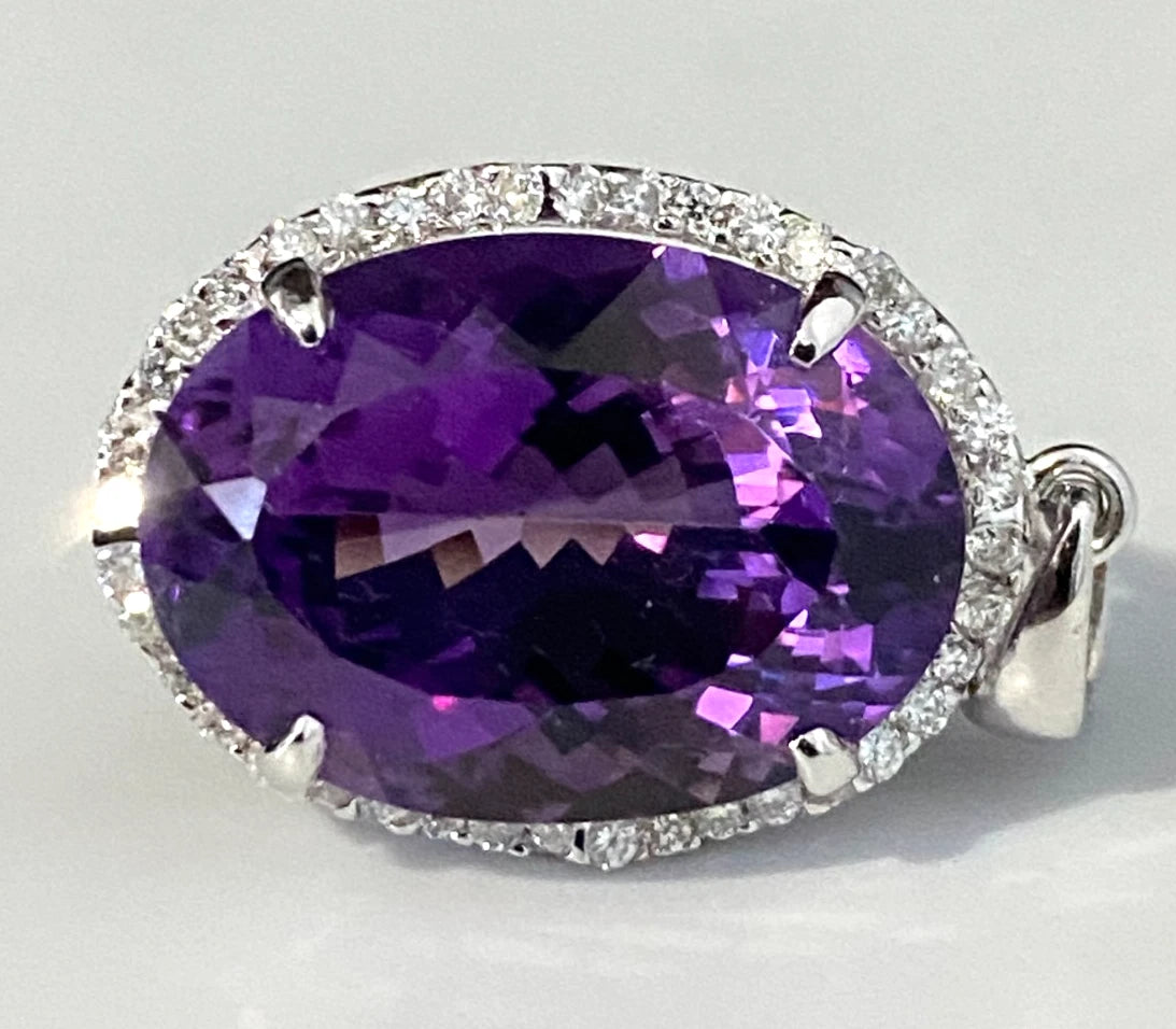 18K White Gold With 10.0CT Amethyst & Diamond Pendant 29.0mm High