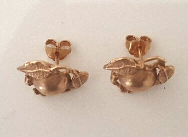 9K Rose Gold Leaf & Fruit Stud Earrings