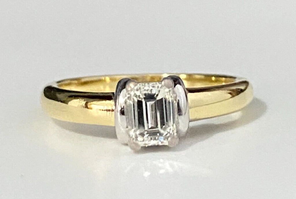 18K Yellow Gold & 0.50CT Emerald Diamond Engagement Ring Size L 1/2 - 5 7/8