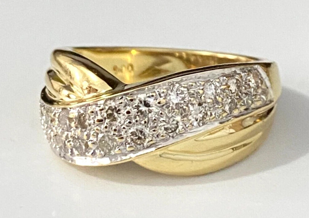 Heavy 18K Yellow Gold & 1.0CT Diamond Crossover Ring Size Q - 8