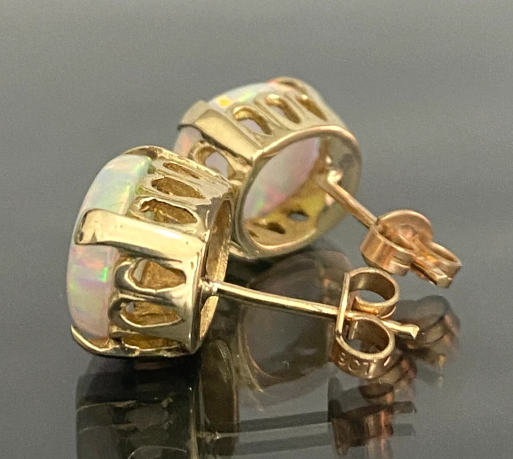 9K Yellow Gold Large Synthetic Opal Stone Set Stud Earrings