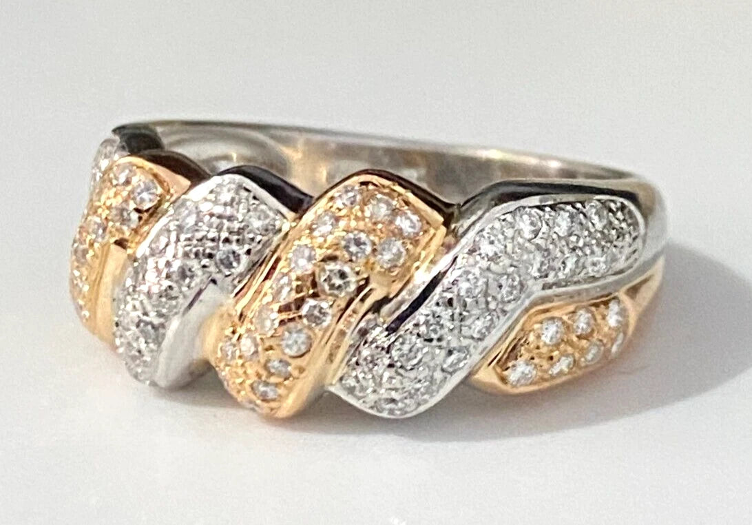 18K Two-Color Gold & 0.65CT Diamond Band Ring Size O 1/2 - 7 1/4