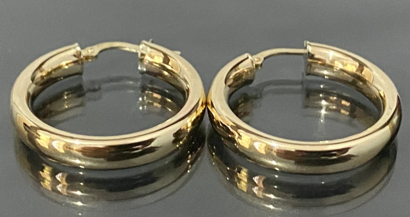 9K Yellow Gold Round Hoop Earrings 25.50mm