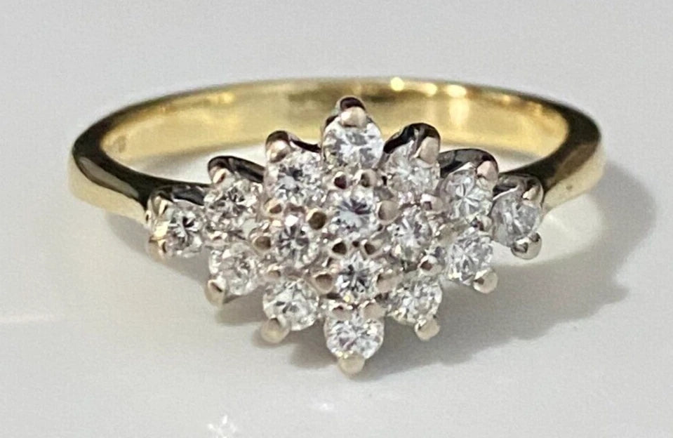 18K Yellow Gold & 0.40CT Diamond Cluster Ring Size L - 5 1/2