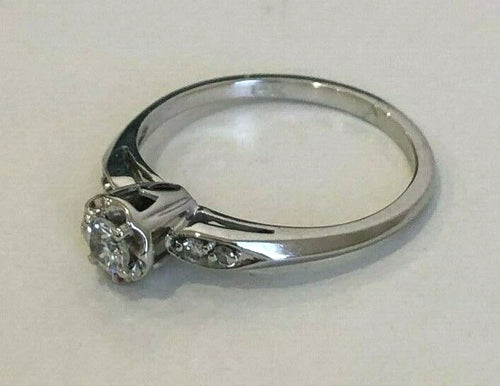 14K White Gold & Diamond Illusion Set Solitaire Ring Size K - 5 1/8