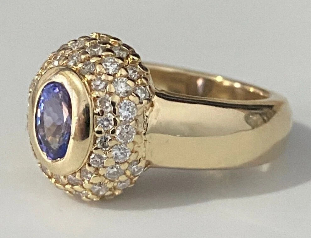 Heavy 14K Yellow Gold W/ Tanzanite & 0.60CT Diamond Ring Size K 1/2 - 5 3/8