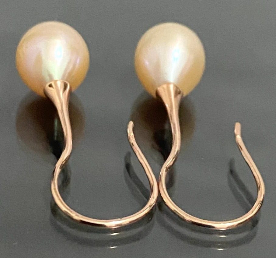 14K Rose Gold Pink Pearl Drop Earrings - 30.50mm High