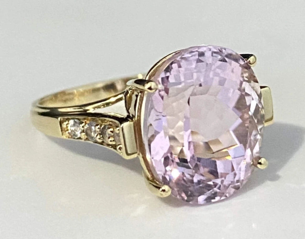 9K Yellow Gold With 10.0CT Pink Kunzite Ring Size N 1/2 (US 7)