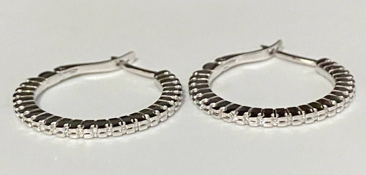 18K White Gold & 0.50CT Diamond Hoop Earrings 24.50mm High