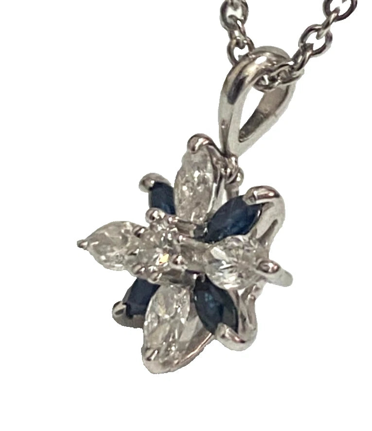 9ct White Gold Diamond & Sapphire Flower Pendant – 0.80ct Total Diamond Weight