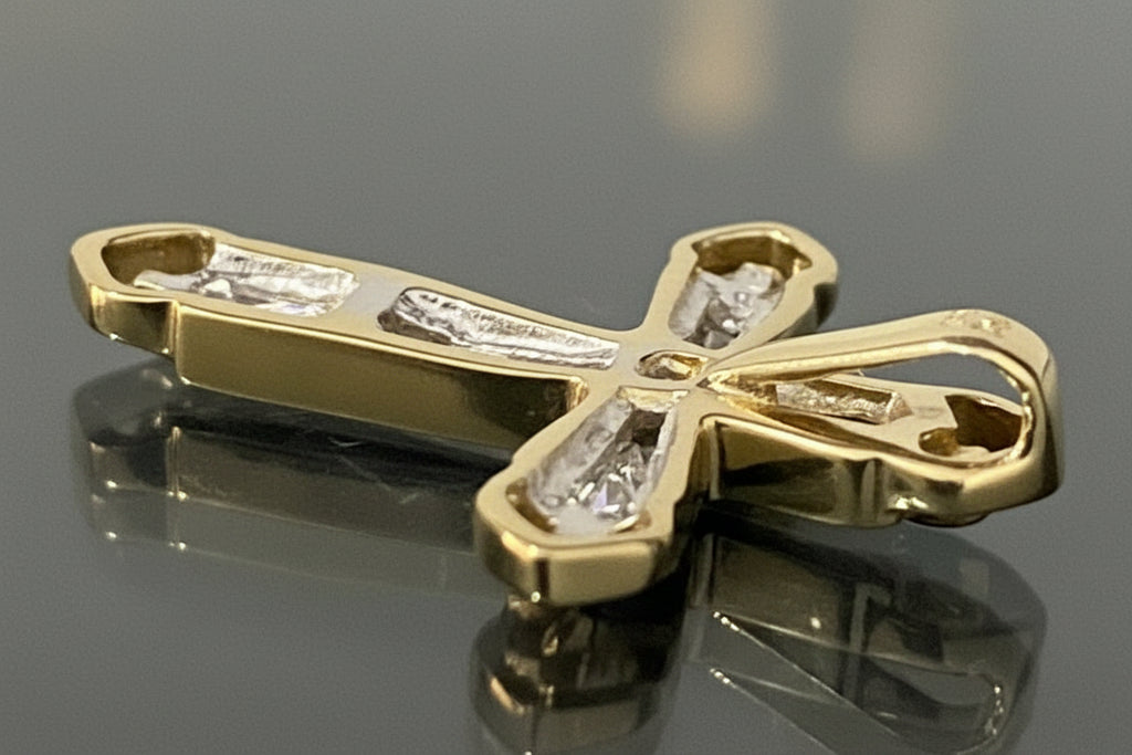 9K Solid Yellow Gold Diamond Cross Pendant – Approx. 0.25CT