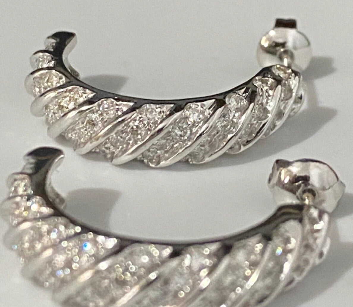 14K White Gold & 1.75CT Diamond Half Hoop Earrings 26.70mm high