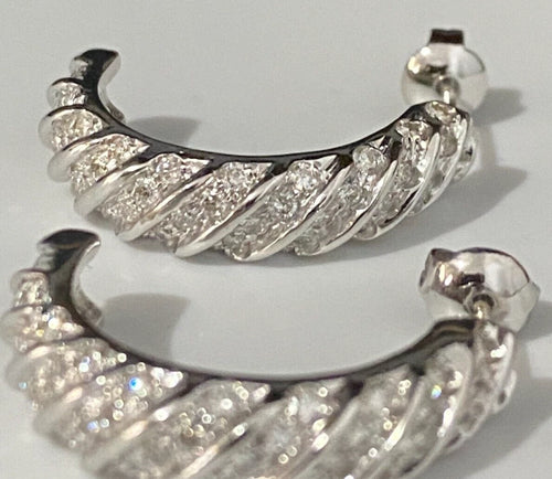 14K White Gold & 1.75CT Diamond Half Hoop Earrings 26.70mm high