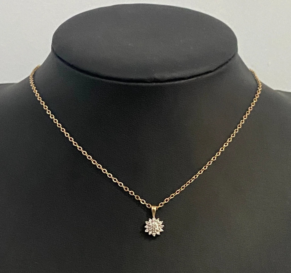 9K Yellow Gold & 0.15CT Diamond Cluster Pendant