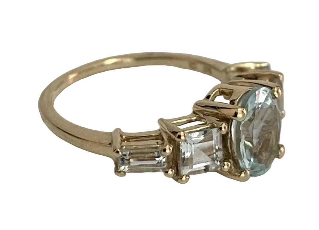 9K Yellow Gold & 1.84CT Aquamarine Five Stone Ring - Size L (US 5.75)