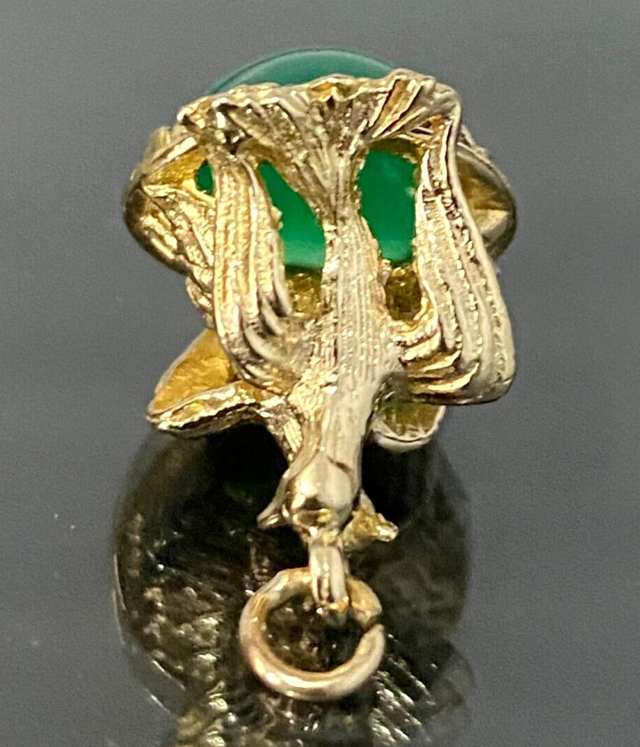 Vintage 9K Yellow Gold & Chrysoprase Love Birds Charm Seal Fob Pendant