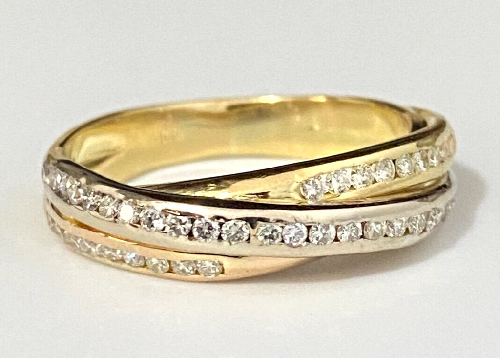 18K Yellow Gold & 0.40CT Diamond Crossover Band Ring Size M 1/2 - 6 1/4