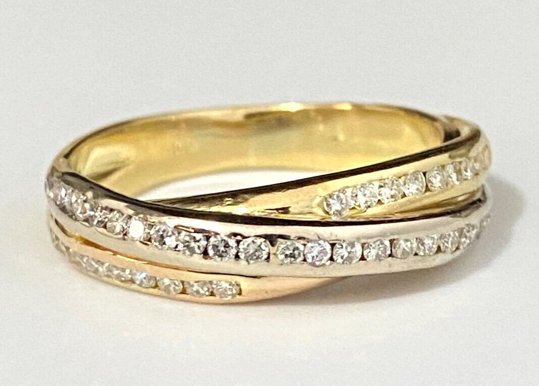 18K Yellow Gold & 0.40CT Diamond Crossover Band Ring Size M 1/2 - 6 1/4