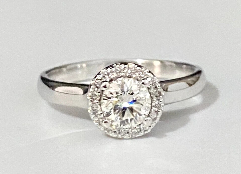 18K White Gold & 0.50CT Diamond Halo Ring Size K 1/2 - 5 3/8
