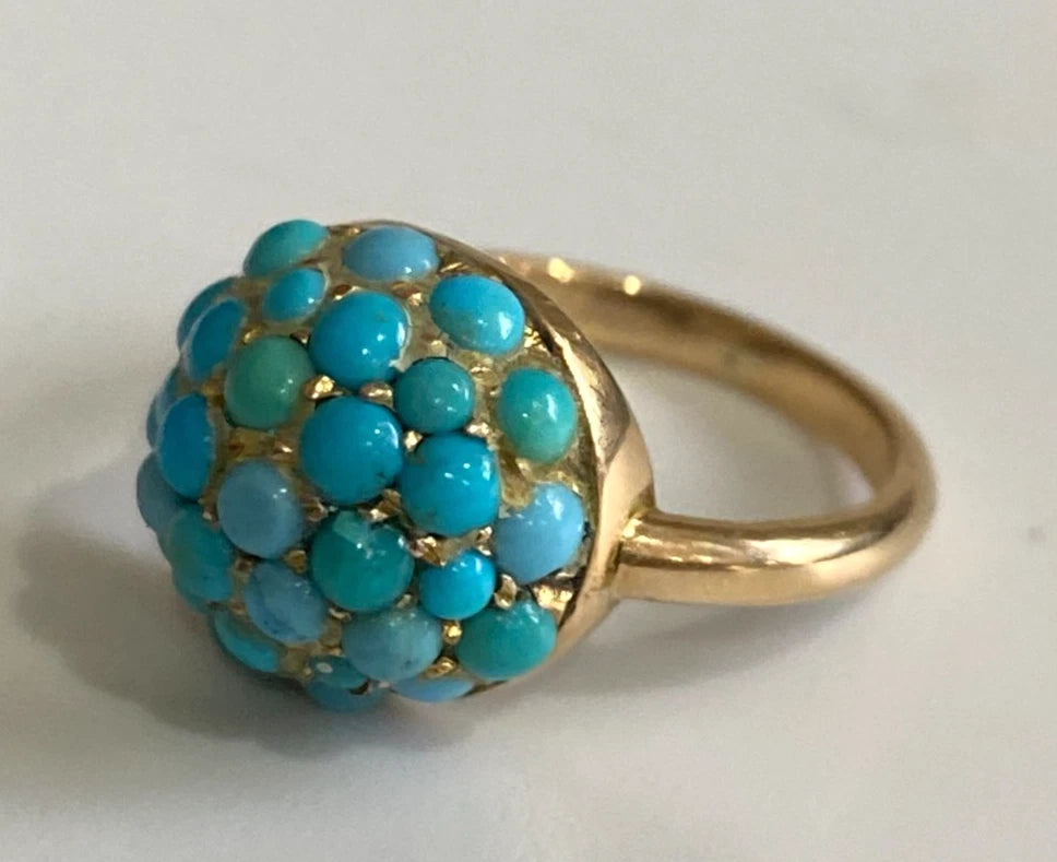 Antique 15ct Yellow Gold Turquoise domed cluster Ring Size J (US 4.75)