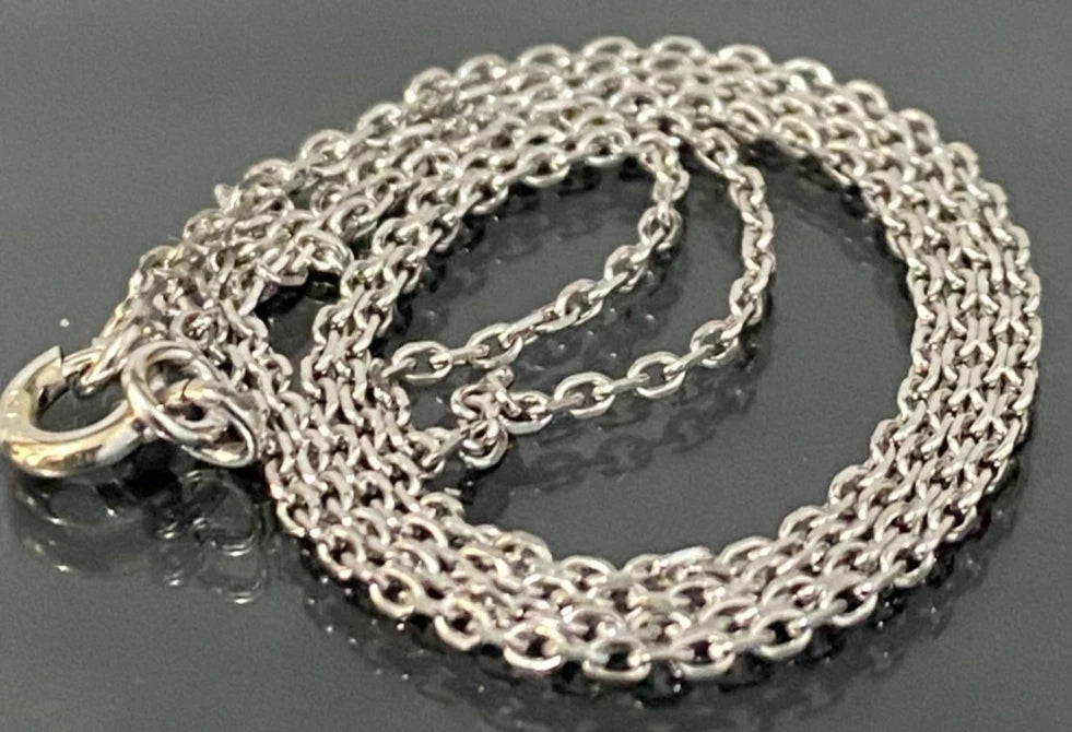 18K White Gold Cable Link Chain Necklace 40cm Long