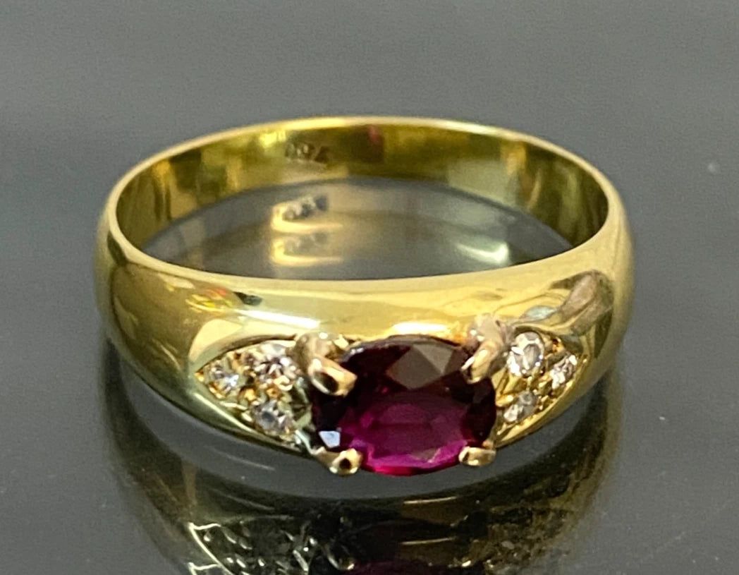 18ct Yellow Gold Ruby & Diamond Ring Fine Vintage Jewellery Size L 1/2 (US 6)