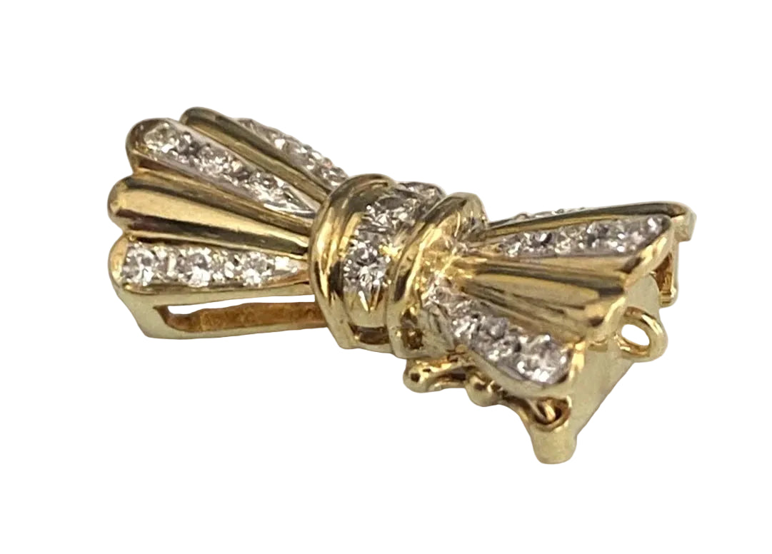 Vintage 18ct Yellow Gold Diamond Set Ribbon Bow-Shaped Necklace & Chain Clasp