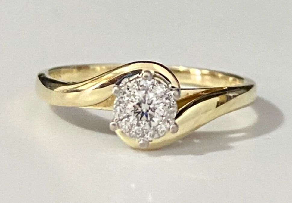9K Yellow Gold & Diamond Bypass Engagement Ring Size M - 6