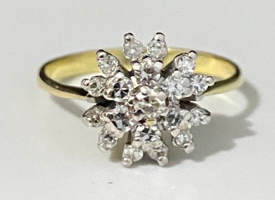 18K Yellow Gold & 0.30CT Diamond Cluster Ring Size M - 6