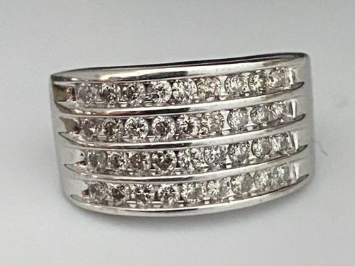 10K White Gold & 0.90CT Diamond 4 Row Channel Ring Size M 1/2 - 6 1/4