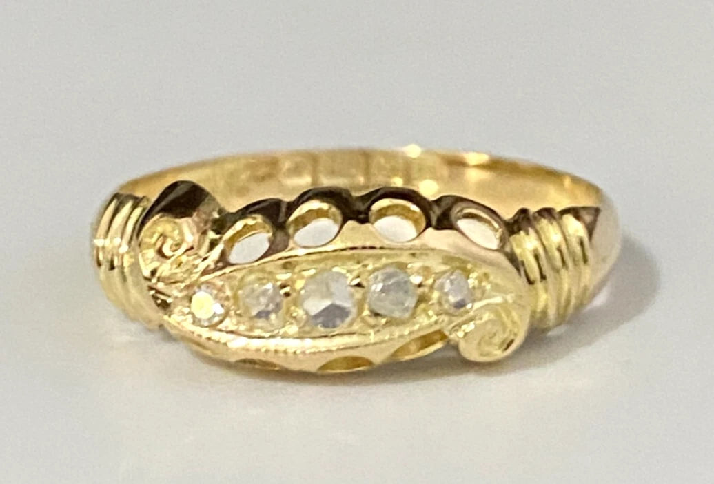 Antique 18K Yellow Gold & Rose Cut Diamond Ring C1919 Size L 1/2 - 6