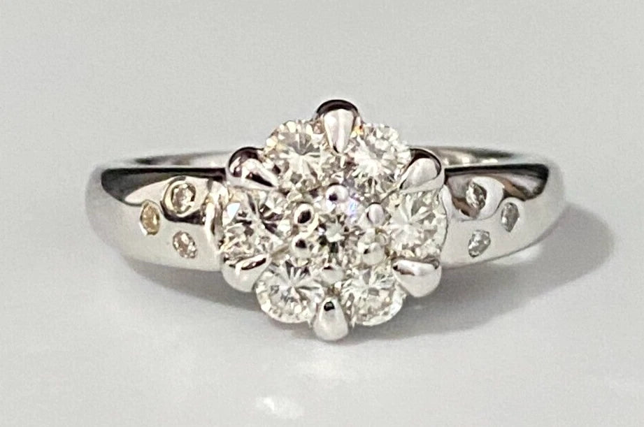 18K White Gold & 0.55CT Diamond Cluster Ring Size J 1/2 - 5