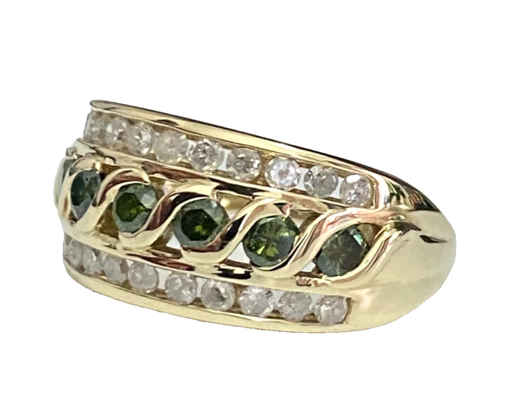 10K Yellow Gold 1.0CT Green & White Diamond Dress Ring Size L (US 5.75)