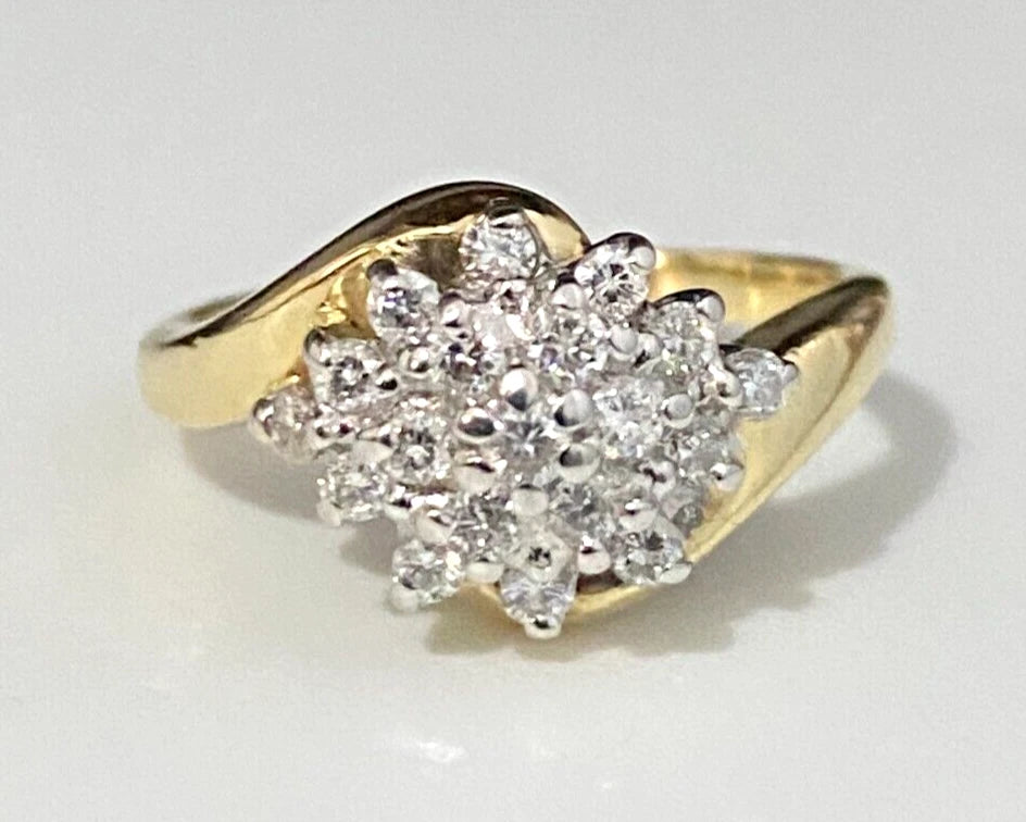 18K Yellow Gold W/ 0.32CT Diamond Bypass Cluster Ring Size I - 4 1/4