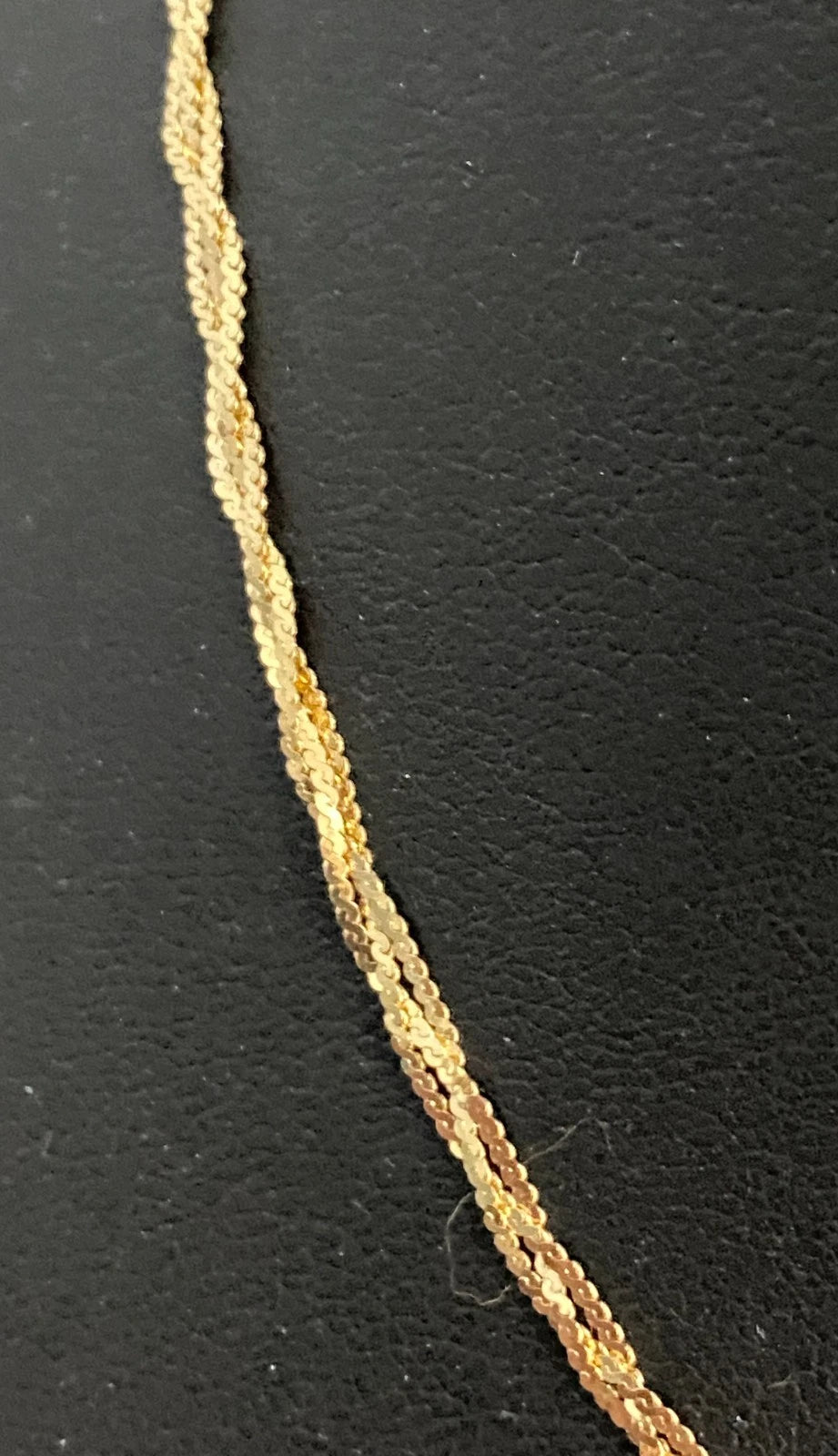 14K Yellow Gold 3 Strand Braided Serpentine Chain Necklace 41.5cm Long