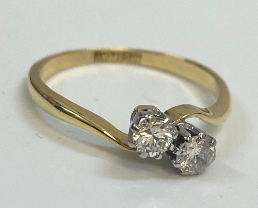 18K Yellow Gold & 0.35CT Diamond Ring Size M 1/2 (US 6.5) Vintage Jewellery