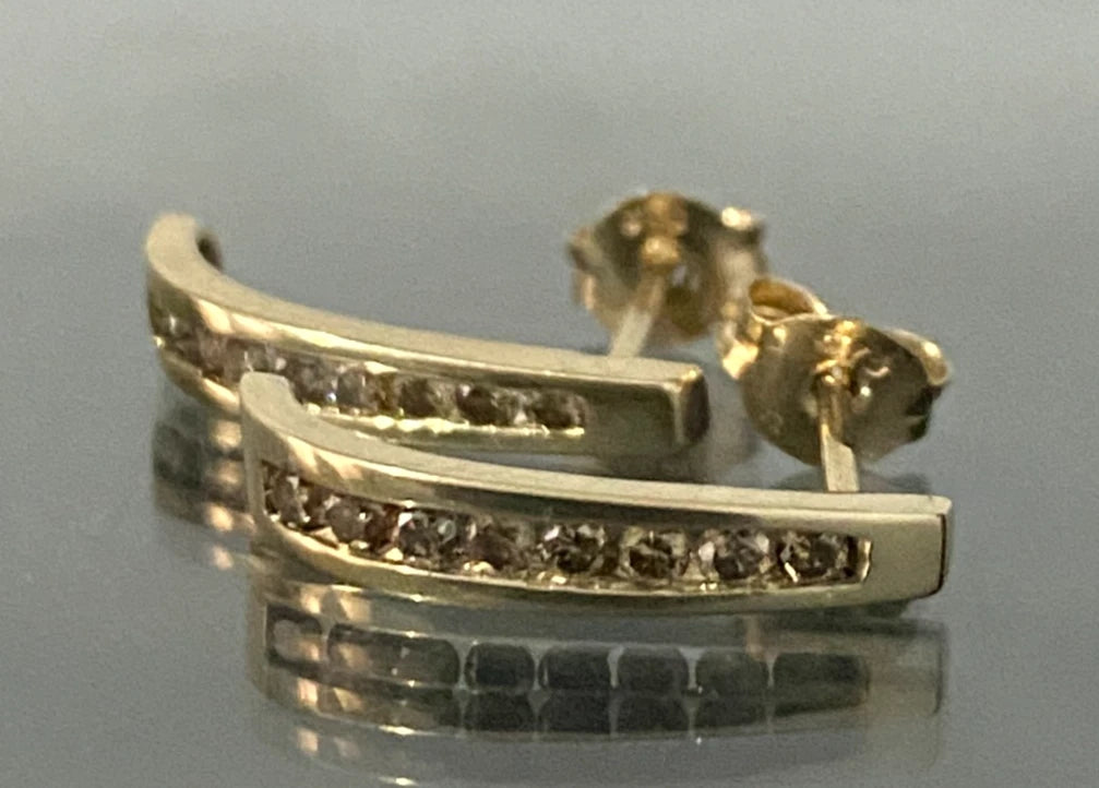 9K yellow Gold & Brown Diamond Chennel Set Stud Earrings