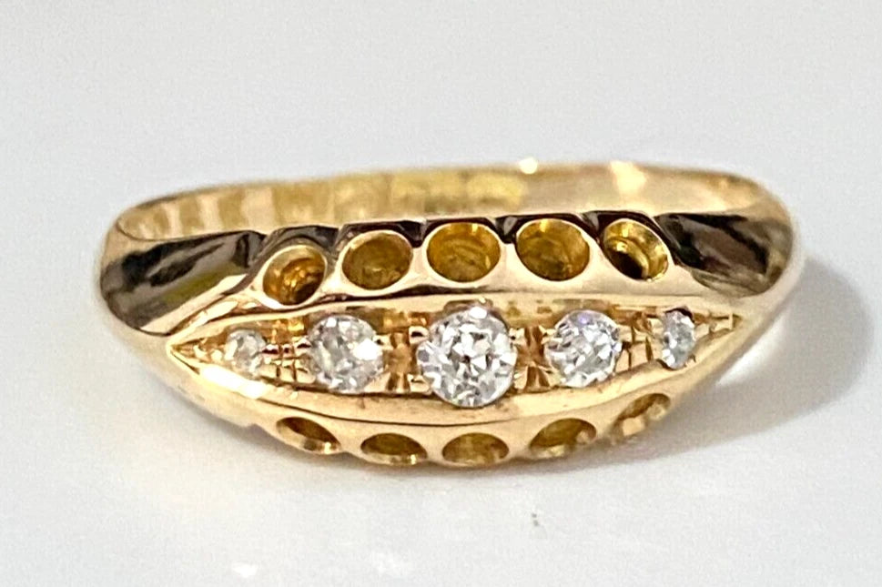 Edwardian 18K Yellow Gold & Diamond Ring C1912 Size N 1/2 - 6 3/4