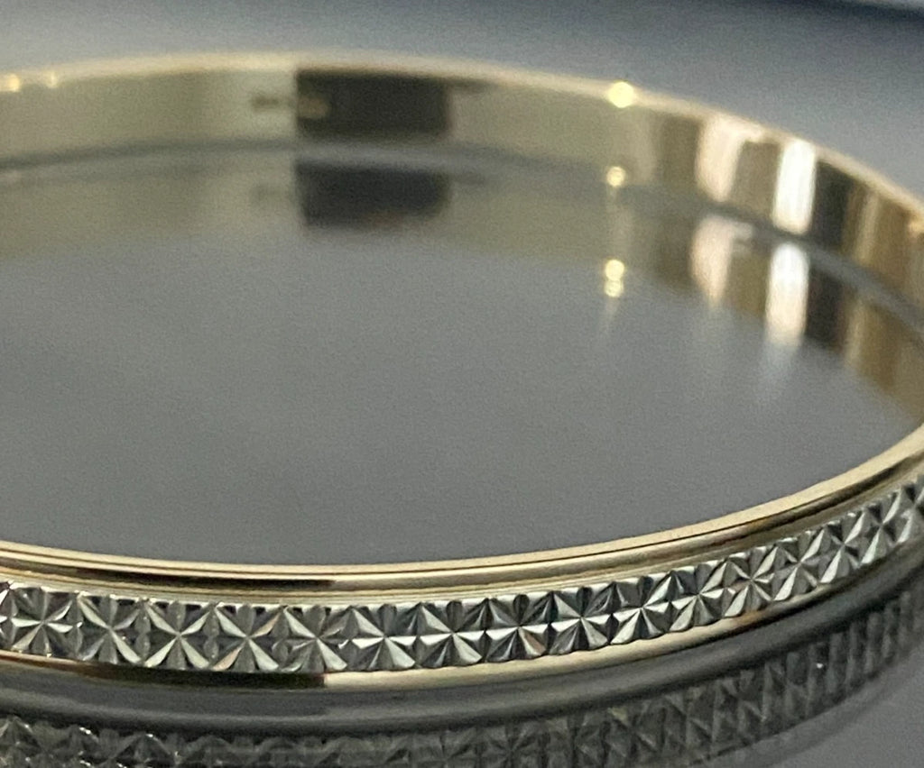 9K Two Color Gold Round Patterned Bangle 64mm