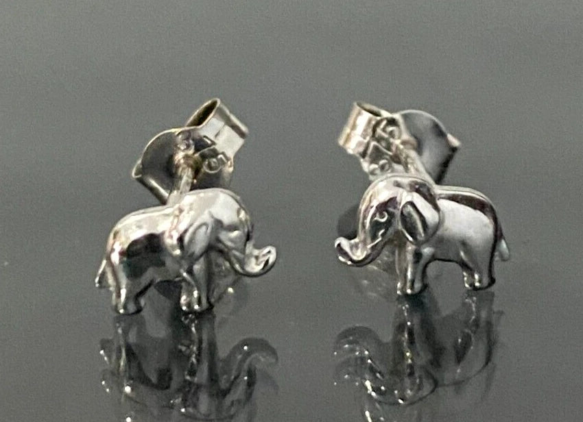 18K White Gold Elephant Stud Earrings